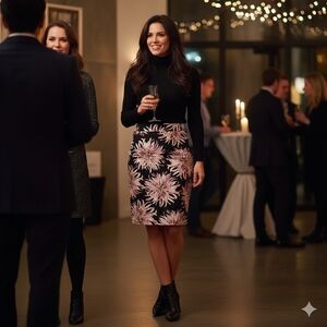 NWT Ann Taylor Factory Black & Pink Floral Pencil Skirt Size 6